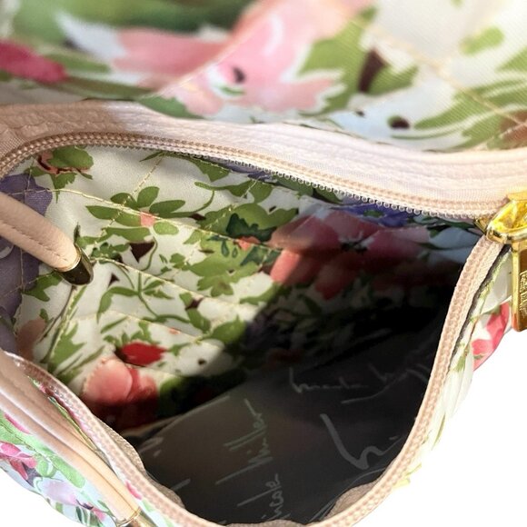 Nicole Miller New York Green Floral Quilted Drawstring Backpack Knapsack‎ Garden - Picture 8 of 8